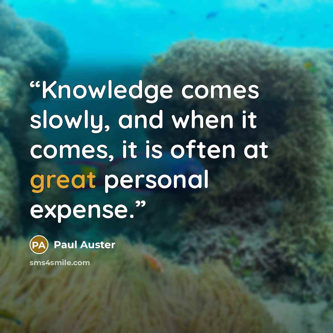 “Knowledge comes slowly, and when it comes, it is often at great personal expense.” quote by Paul Auster