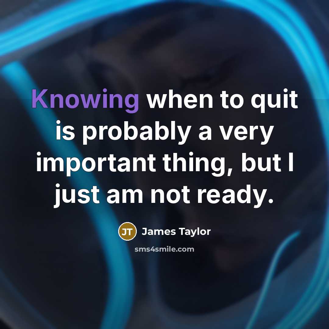 “Knowing when to quit is probably a very important thing, but I just am not ready.” quote by James Taylor