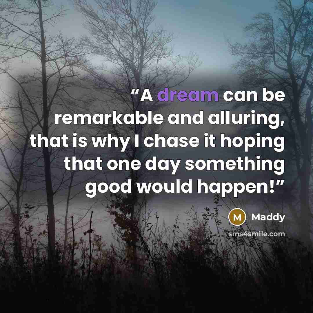 “A dream can be remarkable and alluring, that is why I chase it hoping that one day something good would happen!” quote by Maddy