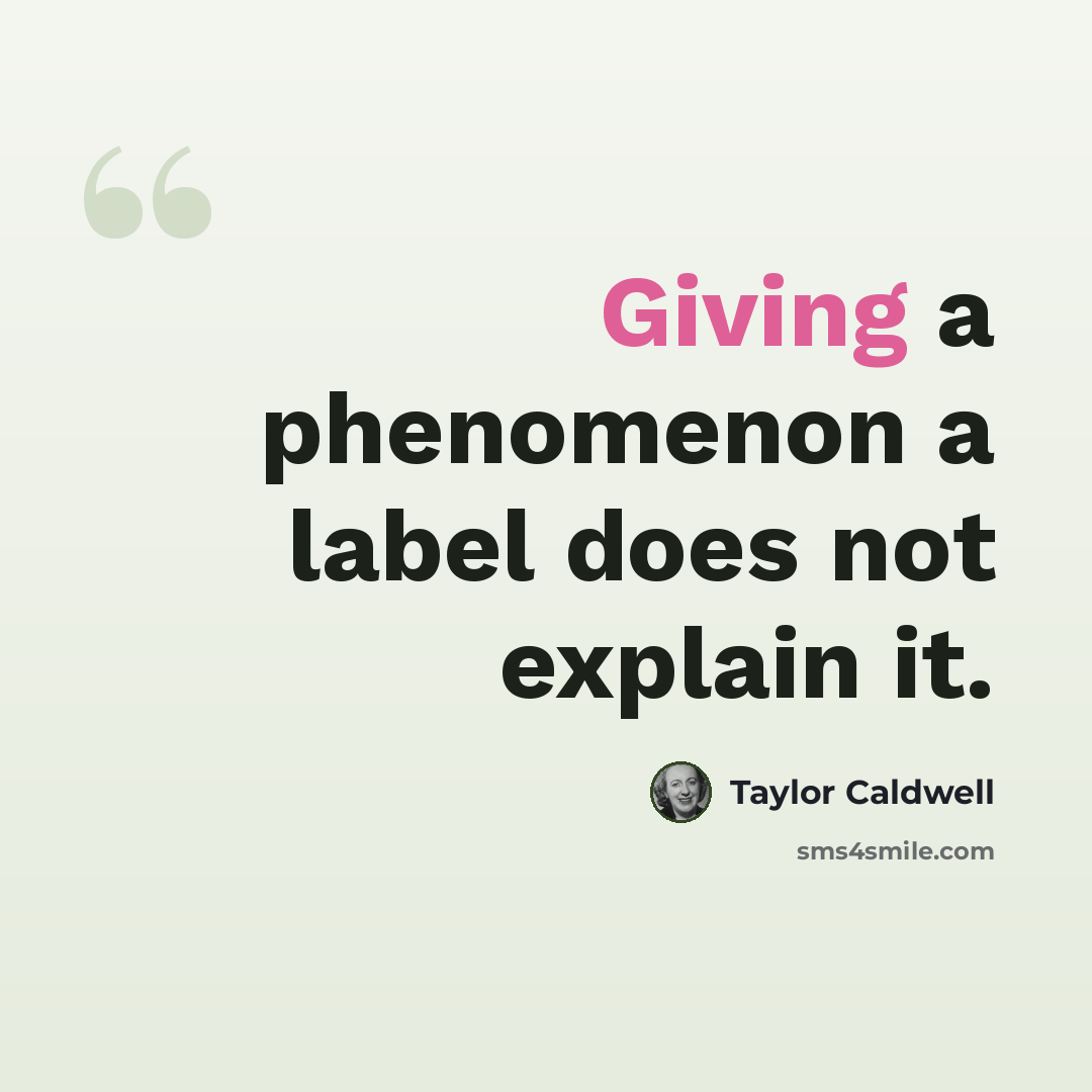 “Giving a phenomenon a label does not explain it.” quote by Taylor Caldwell