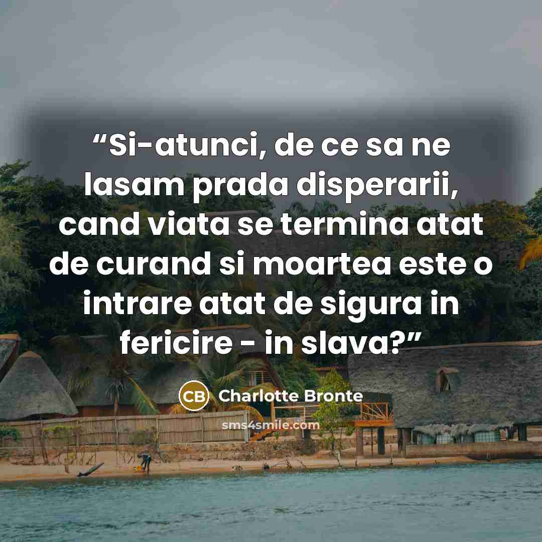“Si-atunci, de ce sa ne lasam prada disperarii, cand viata se termina atat de curand si moartea este o intrare atat de sigura in fericire - in slava?” quote by Charlotte Brontë