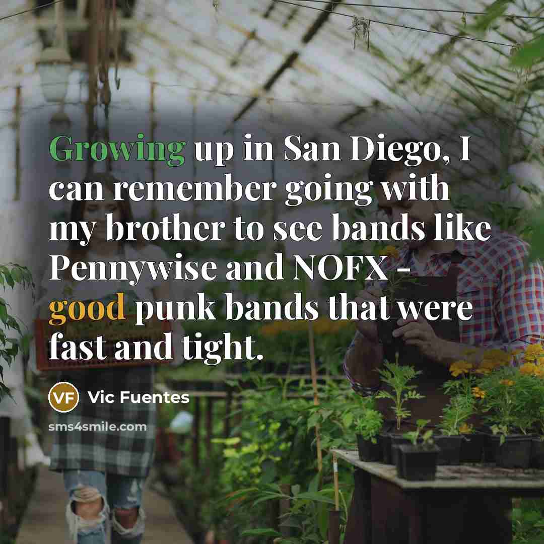 “Growing up in San Diego, I can remember going with my brother to see bands like Pennywise and NOFX - good punk bands that were fast and tight.” quote by Vic Fuentes