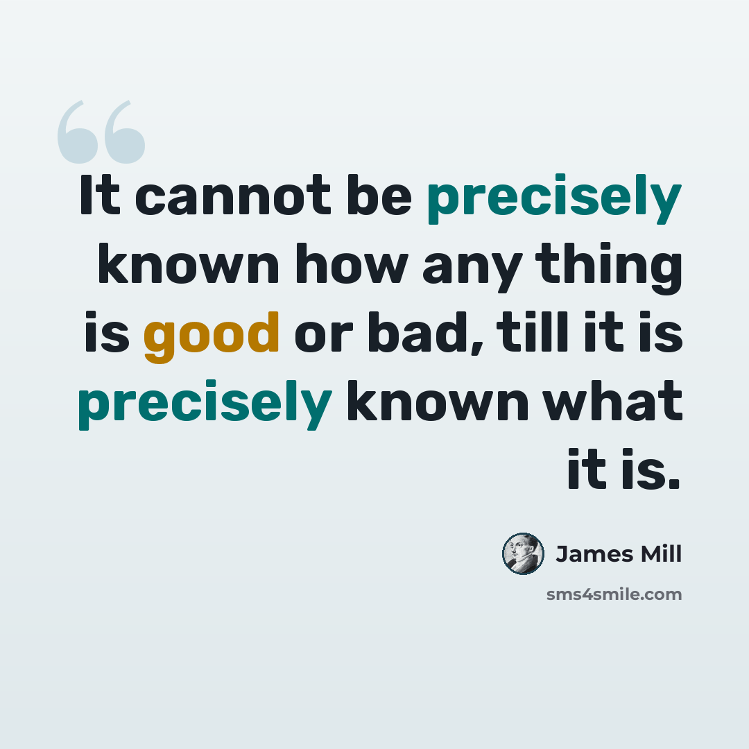 “It cannot be precisely known how any thing is good or bad, till it is precisely known what it is.” quote by James Mill