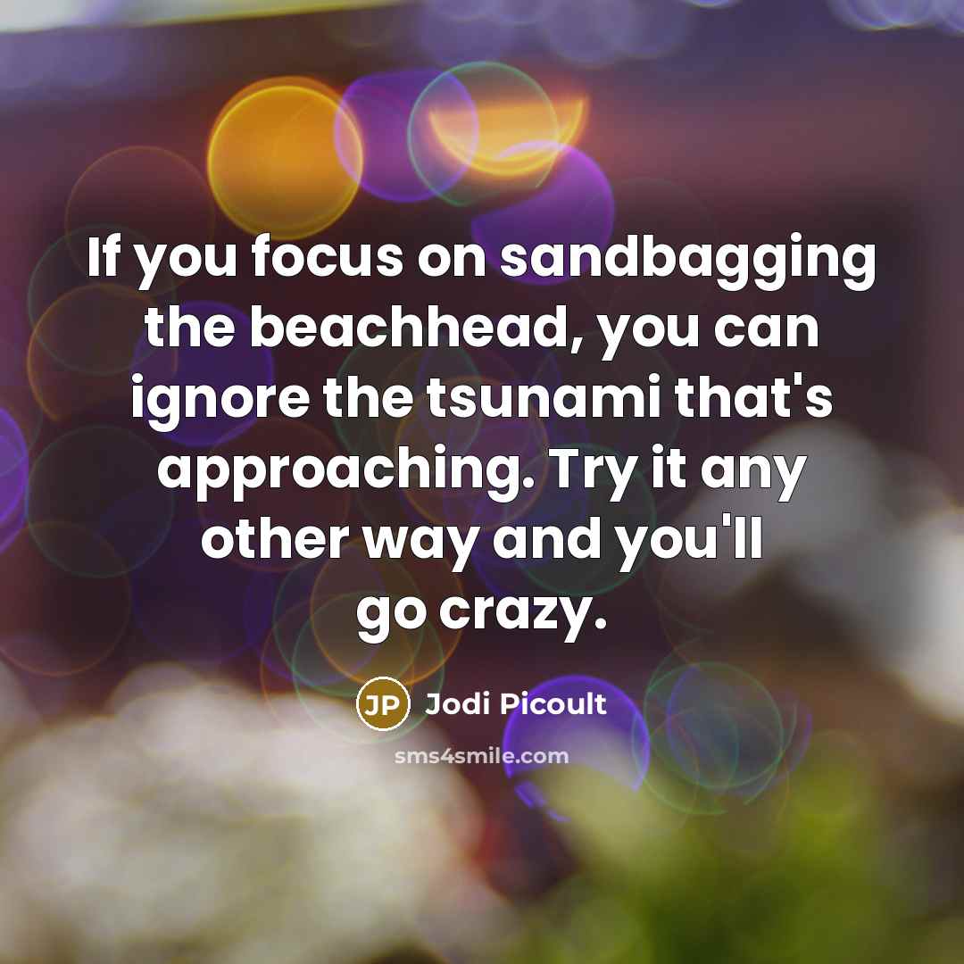 “If you focus on sandbagging the beachhead, you can ignore the tsunami that's approaching. Try it any other way and you'll go crazy.” quote by Jodi Picoult