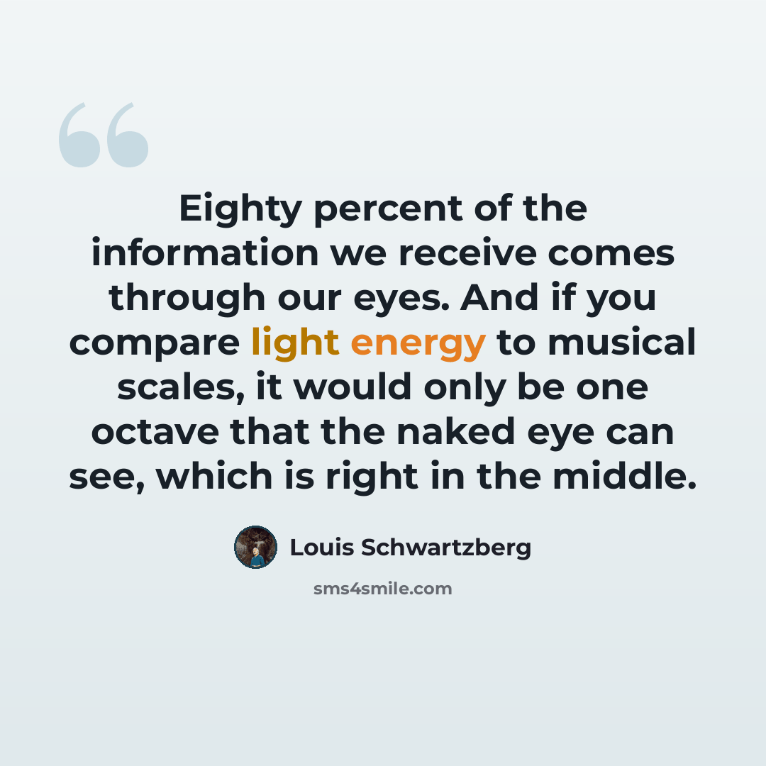 “Eighty percent of the information we receive comes through our eyes. And if you compare light energy to musical scales, it would only be one octave that the naked eye can see, which is right in the middle.” quote by Louis Schwartzberg