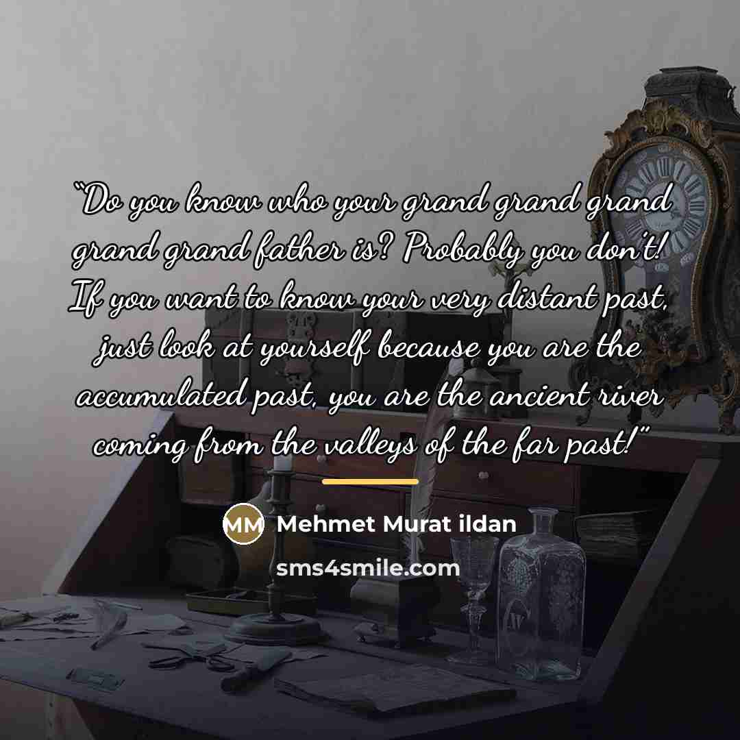 “Do you know who your grand grand grand grand grand father is? Probably you don’t! If you want to know your very distant past, just look at yourself because you are the accumulated past, you are the ancient river coming from the valleys of the far past!” quote by Mehmet Murat ildan
