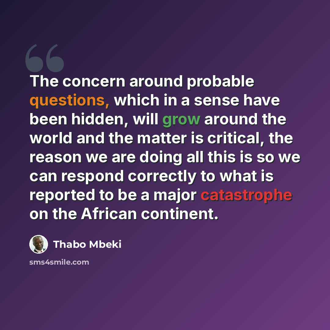 “The concern around probable questions, which in a sense have been hidden, will grow around the world and the matter is critical, the reason we are doing all this is so we can respond correctly to what is reported to be a major catastrophe on the African continent.” quote by Thabo Mbeki