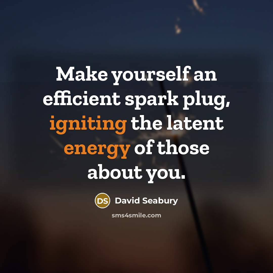 “Make yourself an efficient spark plug, igniting the latent energy of those about you.” quote by David Seabury