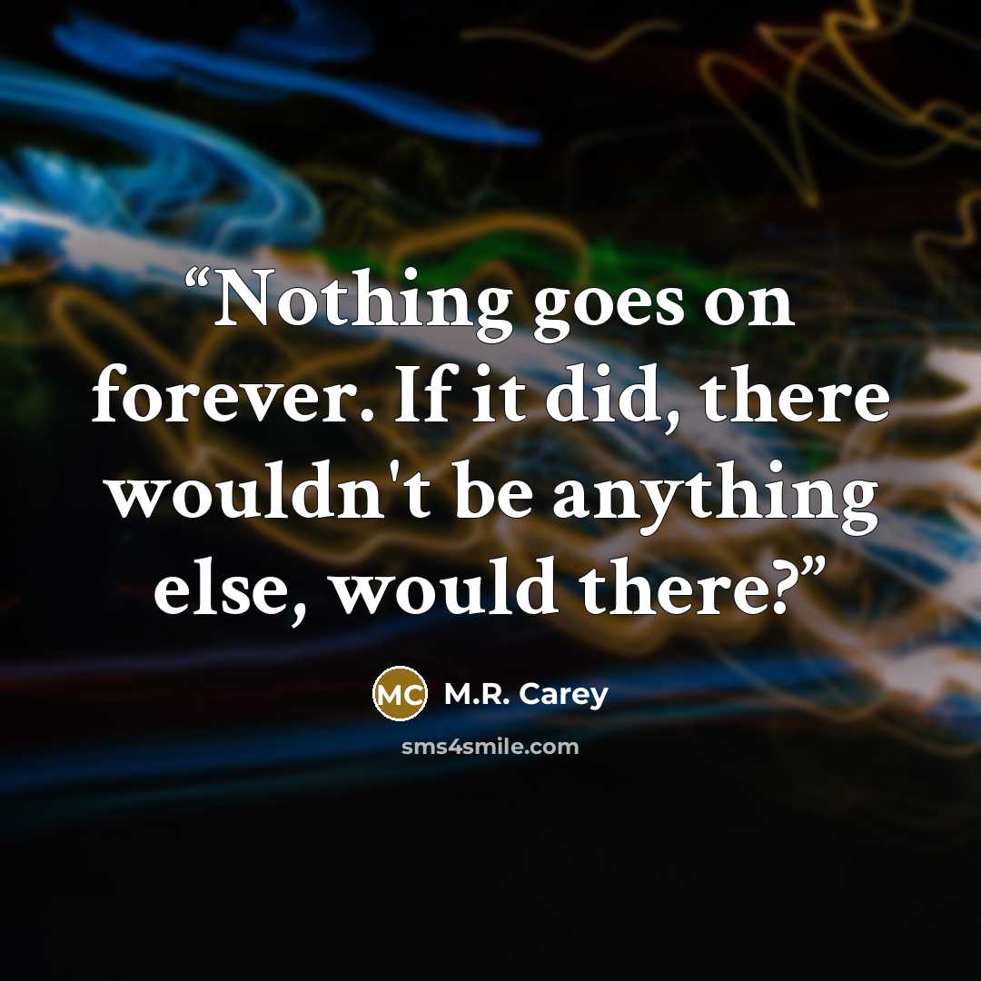 “Nothing goes on forever. If it did, there wouldn't be anything else, would there?” quote by M.R. Carey
