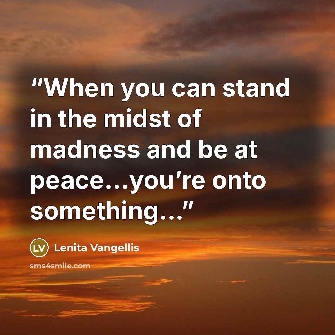 “When you can stand in the midst of madness and be at peace...you’re onto something...” quote by Lenita Vangellis