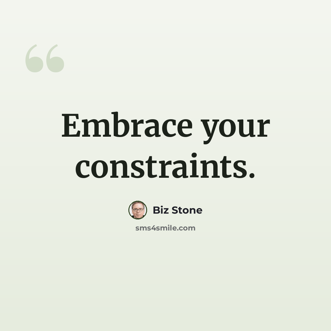 “Embrace your constraints.” quote by Biz Stone