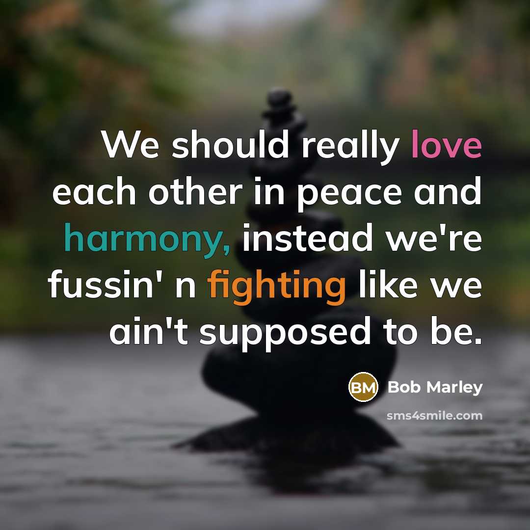“We should really love each other in peace and harmony, instead we're fussin' n fighting like we ain't supposed to be.” quote by Bob Marley
