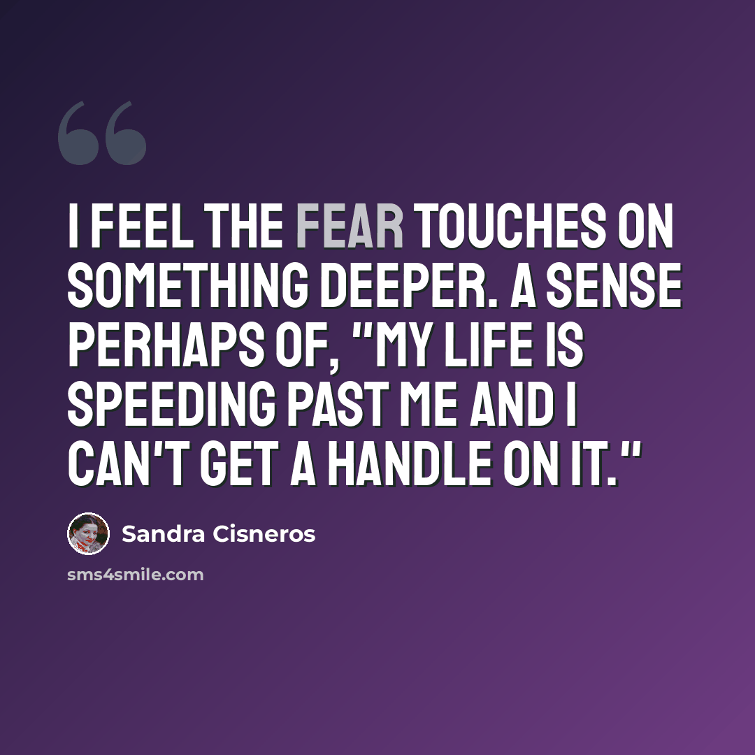 “I feel the fear touches on something deeper. A sense perhaps of, "My life is speeding past me and I can't get a handle on it."” quote by Sandra Cisneros