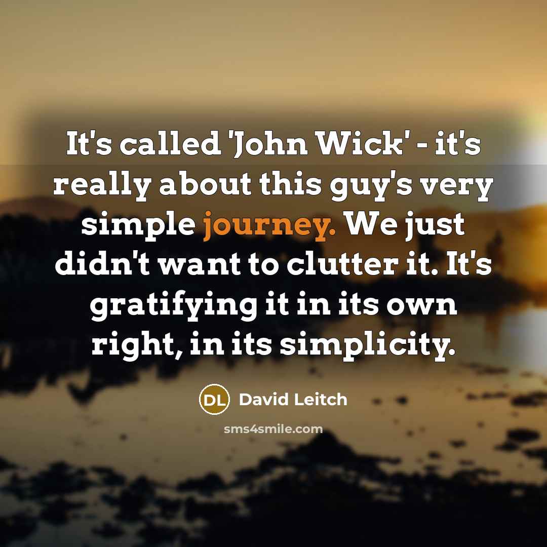 “It's called 'John Wick' - it's really about this guy's very simple journey. We just didn't want to clutter it. It's gratifying it in its own right, in its simplicity.” quote by David Leitch