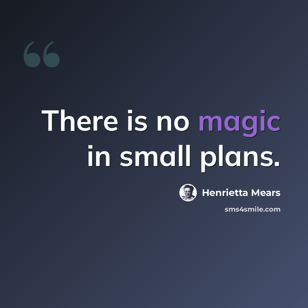 “There is no magic in small plans.” quote by Henrietta Mears
