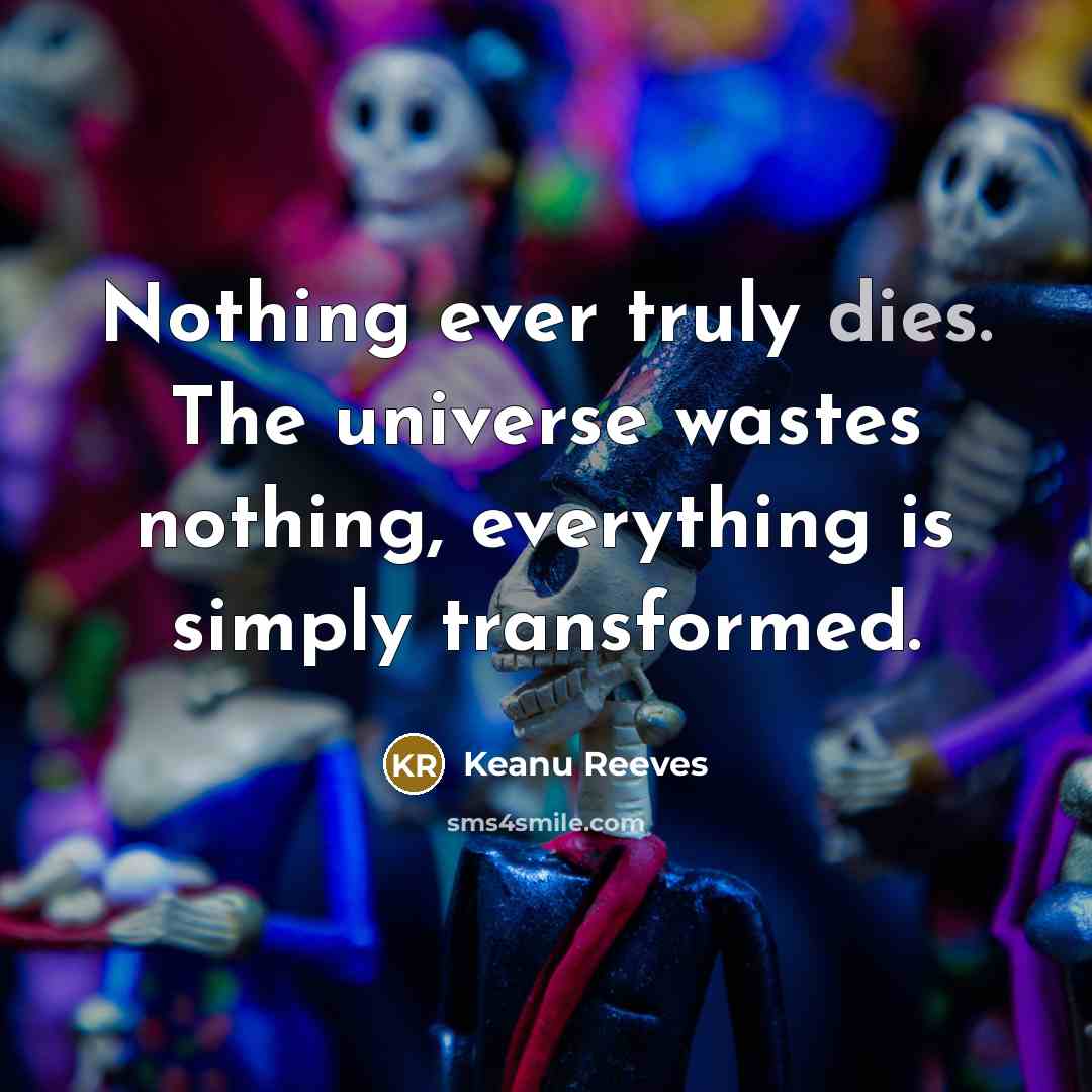 “Nothing ever truly dies. The universe wastes nothing, everything is simply transformed.” quote by Keanu Reeves