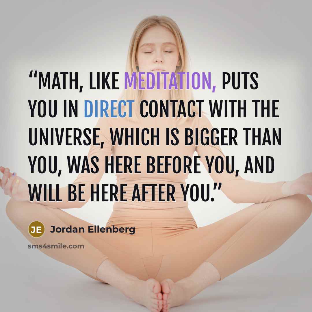“Math, like meditation, puts you in direct contact with the universe, which is bigger than you, was here before you, and will be here after you.” quote by Jordan Ellenberg