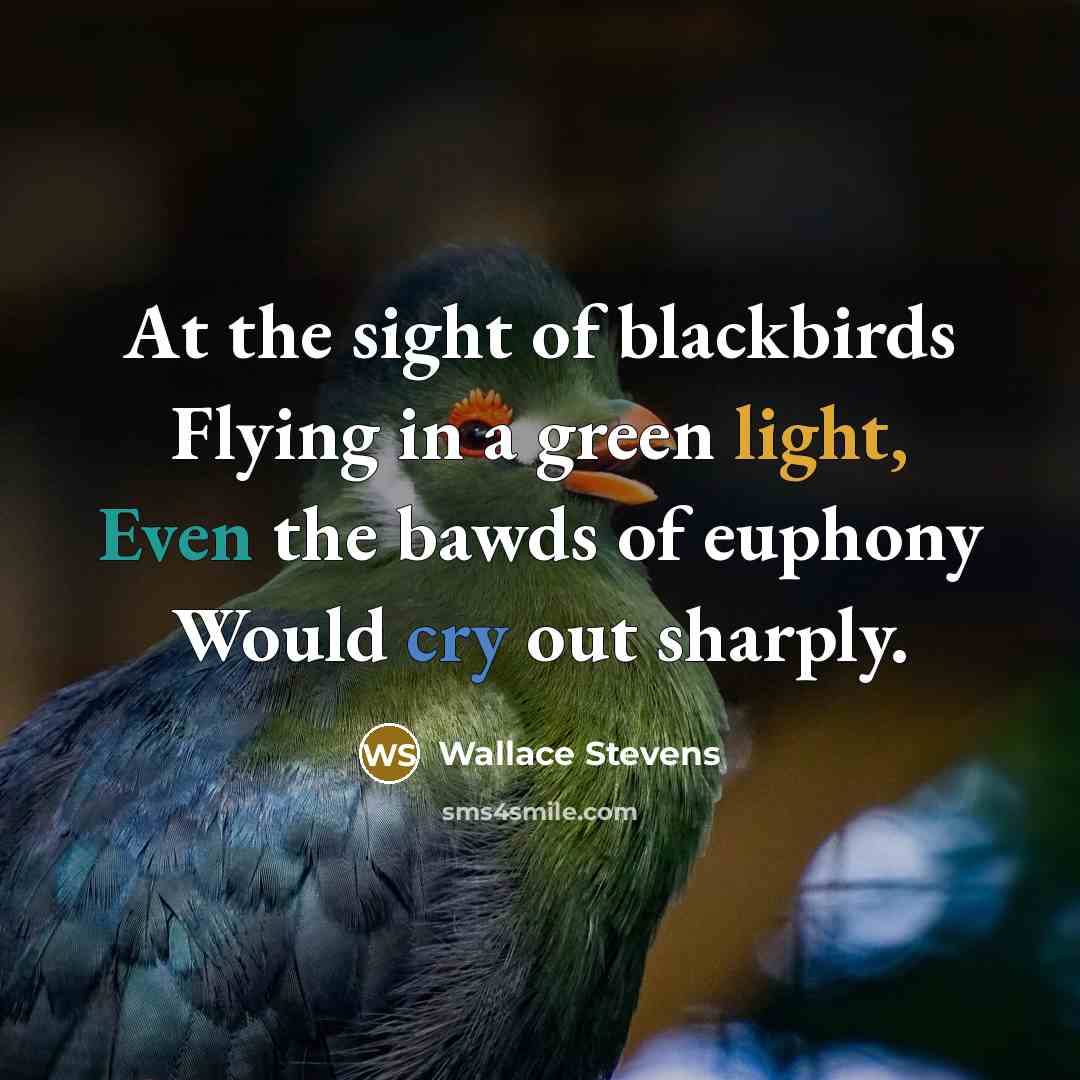 “At the sight of blackbirds Flying in a green light, Even the bawds of euphony Would cry out sharply.” quote by Wallace Stevens