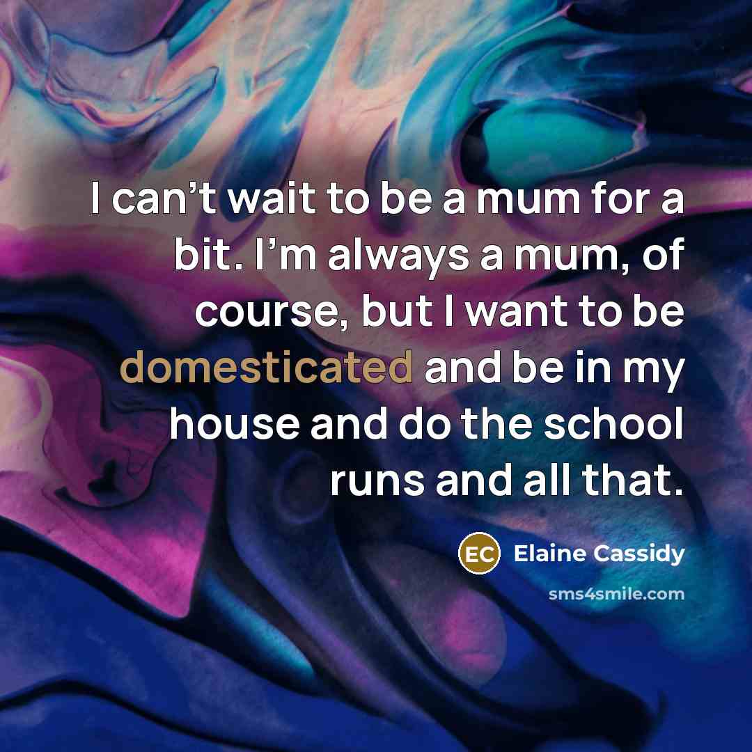 “I can't wait to be a mum for a bit. I'm always a mum, of course, but I want to be domesticated and be in my house and do the school runs and all that.” quote by Elaine Cassidy