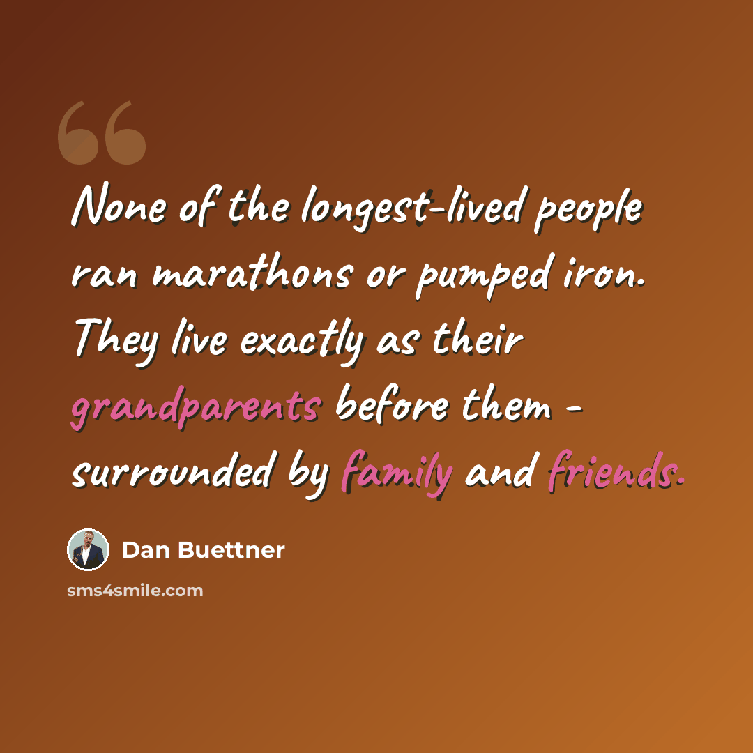 “None of the longest-lived people ran marathons or pumped iron. They live exactly as their grandparents before them - surrounded by family and friends.” quote by Dan Buettner