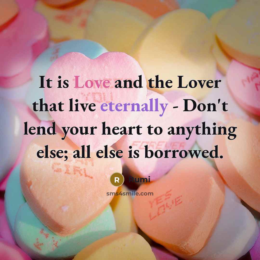 “It is Love and the Lover that live eternally - Don't lend your heart to anything else; all else is borrowed.” quote by Rumi