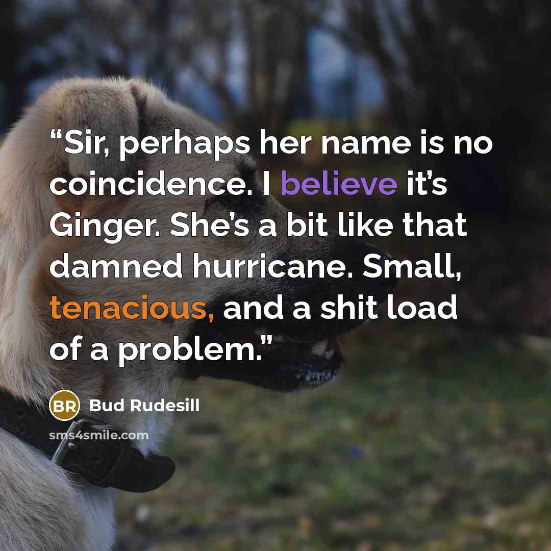 “Sir, perhaps her name is no coincidence. I believe it’s Ginger. She’s a bit like that damned hurricane. Small, tenacious, and a shit load of a problem.” quote by Bud Rudesill