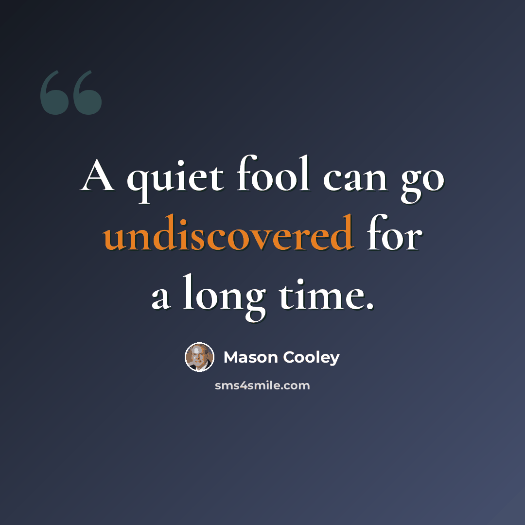 “A quiet fool can go undiscovered for a long time.” quote by Mason Cooley