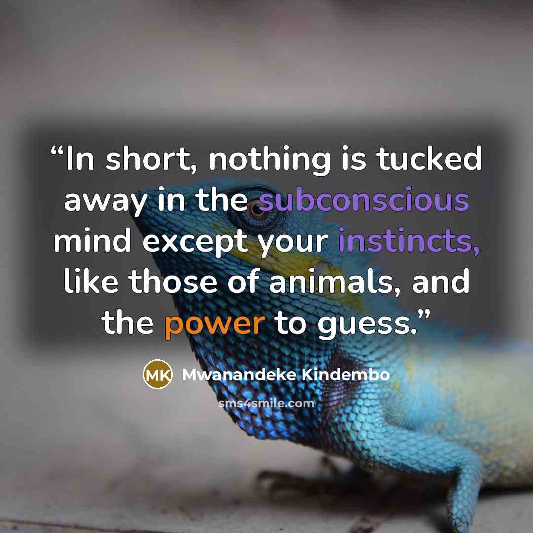 “In short, nothing is tucked away in the subconscious mind except your instincts, like those of animals, and the power to guess.” quote by Mwanandeke Kindembo