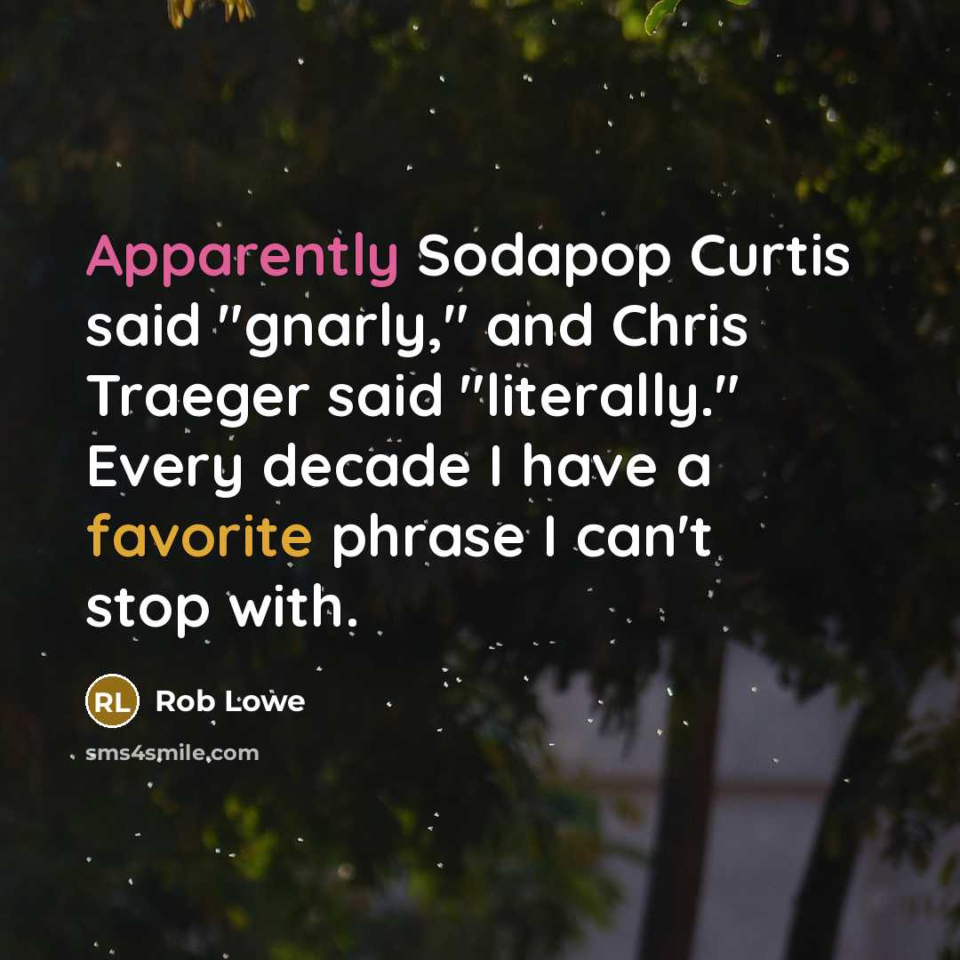 “Apparently Sodapop Curtis said "gnarly," and Chris Traeger said "literally." Every decade I have a favorite phrase I can't stop with.” quote by Rob Lowe