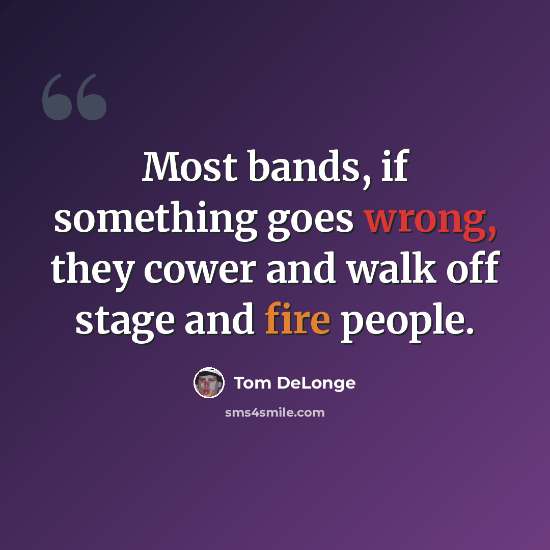 “Most bands, if something goes wrong, they cower and walk off stage and fire people.” quote by Tom DeLonge