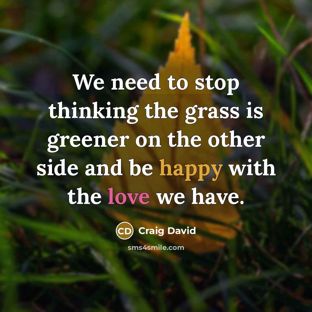 “We need to stop thinking the grass is greener on the other side and be happy with the love we have.” quote by Craig David