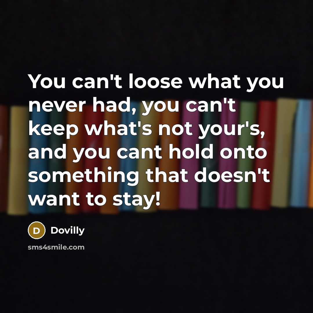 “You can't loose what you never had, you can't keep what's not your's, and you cant hold onto something that doesn't want to stay!” quote by Dovilly