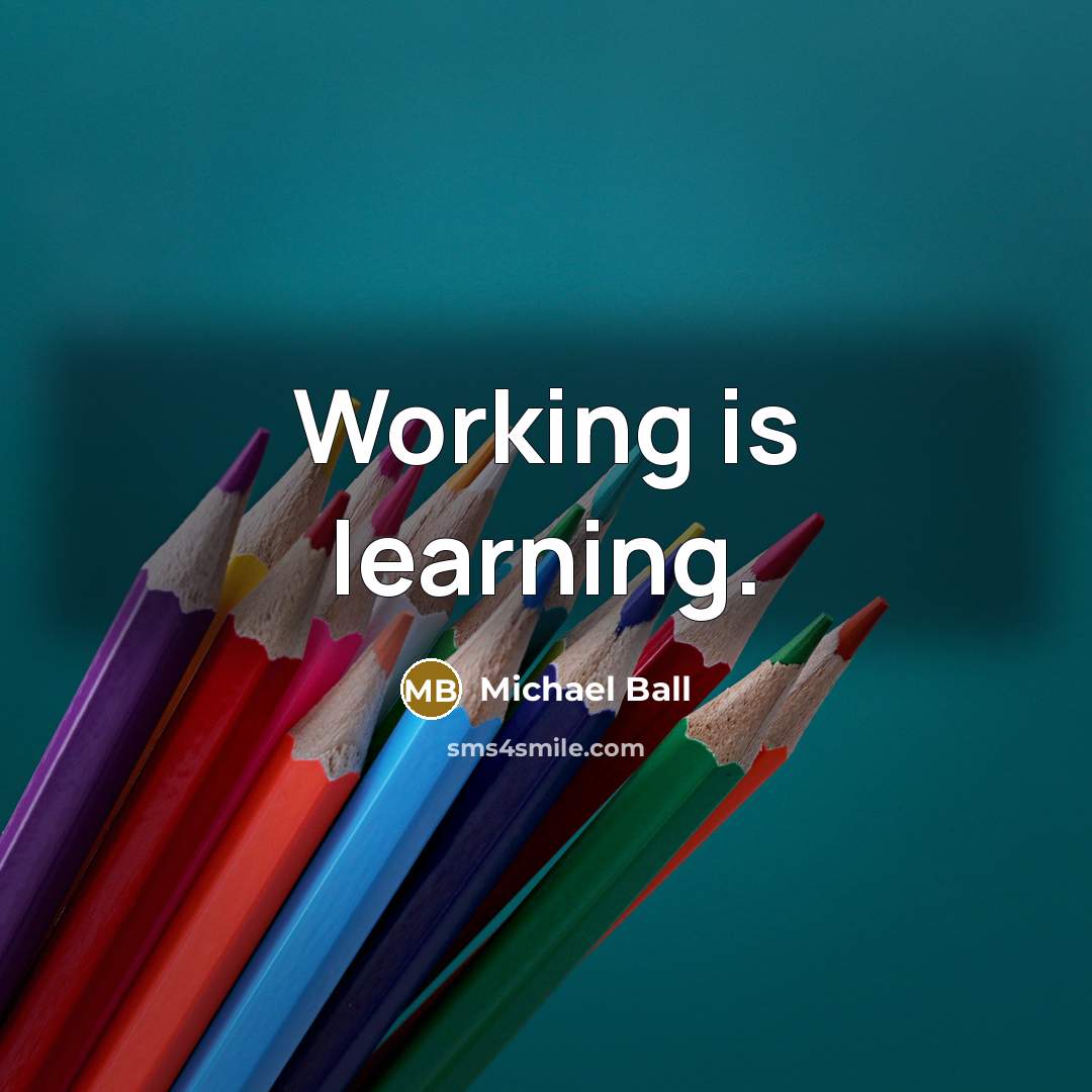 “Working is learning.” quote by Michael Ball