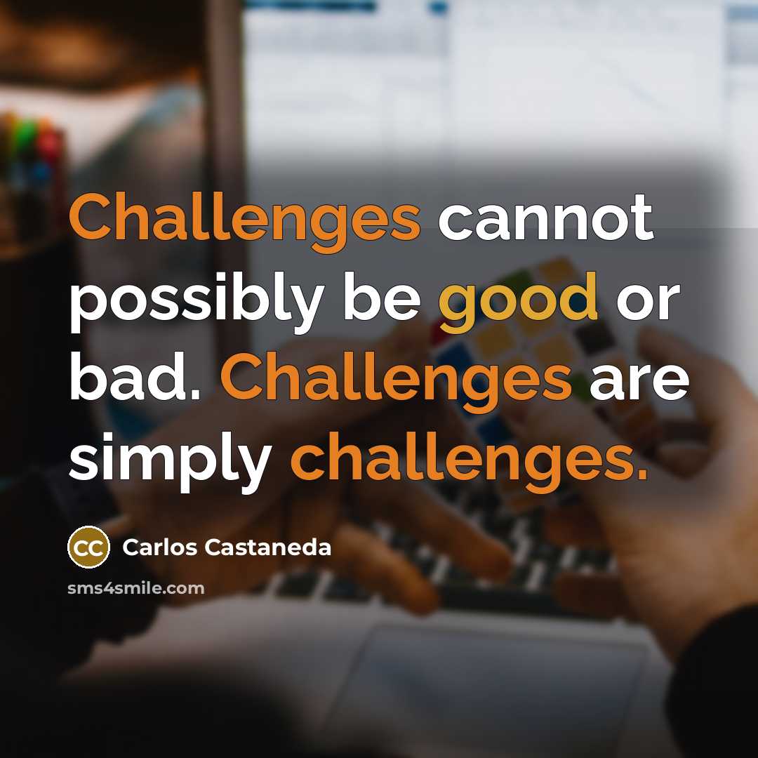 “Challenges cannot possibly be good or bad. Challenges are simply challenges.” quote by Carlos Castaneda