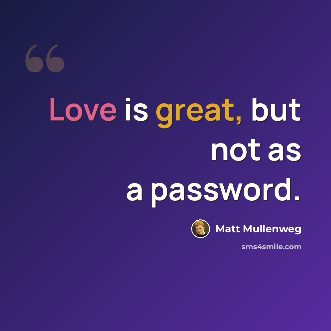 “Love is great, but not as a password.” quote by Matt Mullenweg