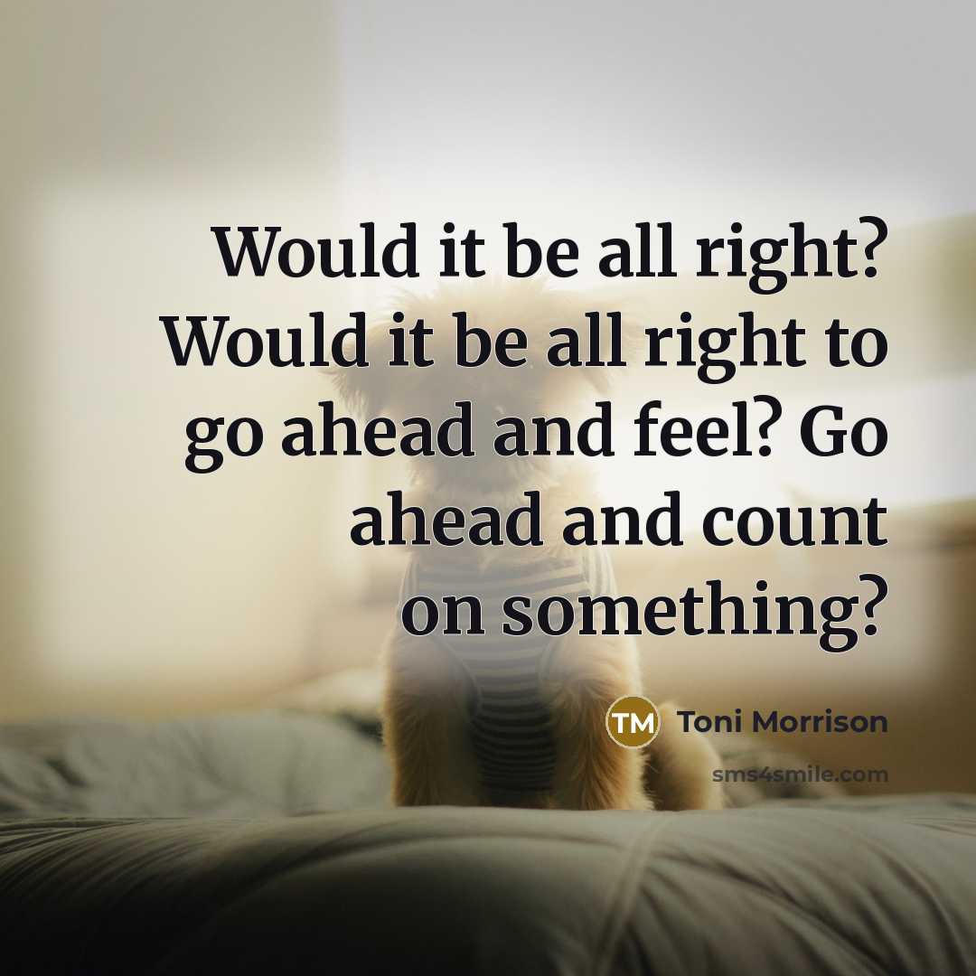 “Would it be all right? Would it be all right to go ahead and feel? Go ahead and count on something?” quote by Toni Morrison