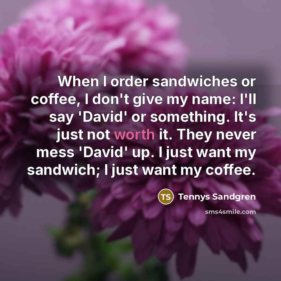 “When I order sandwiches or coffee, I don't give my name: I'll say 'David' or something. It's just not worth it. They never mess 'David' up. I just want my sandwich; I just want my coffee.” quote by Tennys Sandgren