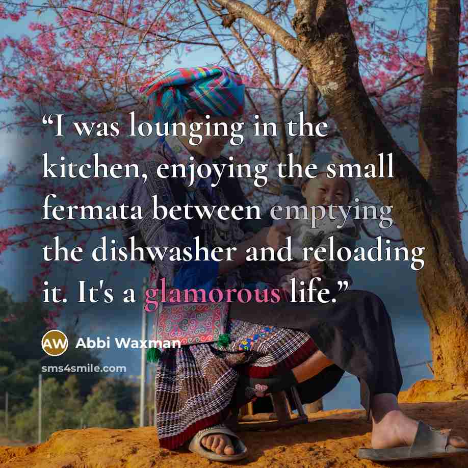 “I was lounging in the kitchen, enjoying the small fermata between emptying the dishwasher and reloading it. It's a glamorous life.” quote by Abbi Waxman