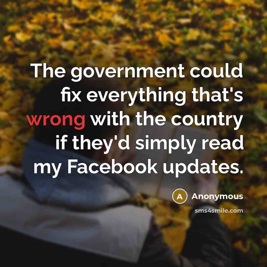 “The government could fix everything that's wrong with the country if they'd simply read my Facebook updates.” quote by Anonymous