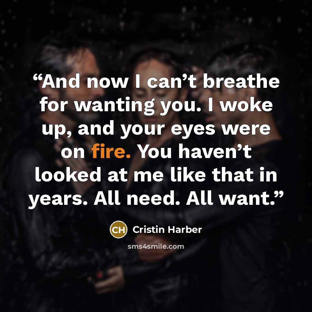 “And now I can’t breathe for wanting you. I woke up, and your eyes were on fire. You haven’t looked at me like that in years. All need. All want.” quote by Cristin Harber