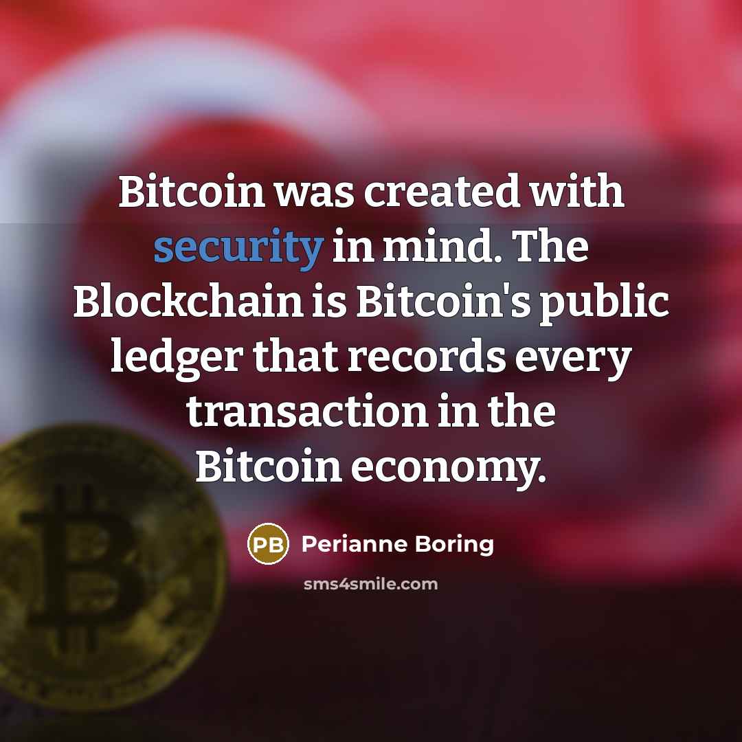 “Bitcoin was created with security in mind. The Blockchain is Bitcoin's public ledger that records every transaction in the Bitcoin economy.” quote by Perianne Boring