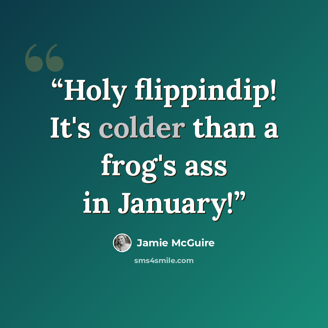 “Holy flippindip! It's colder than a frog's ass in January!” quote by Jamie McGuire
