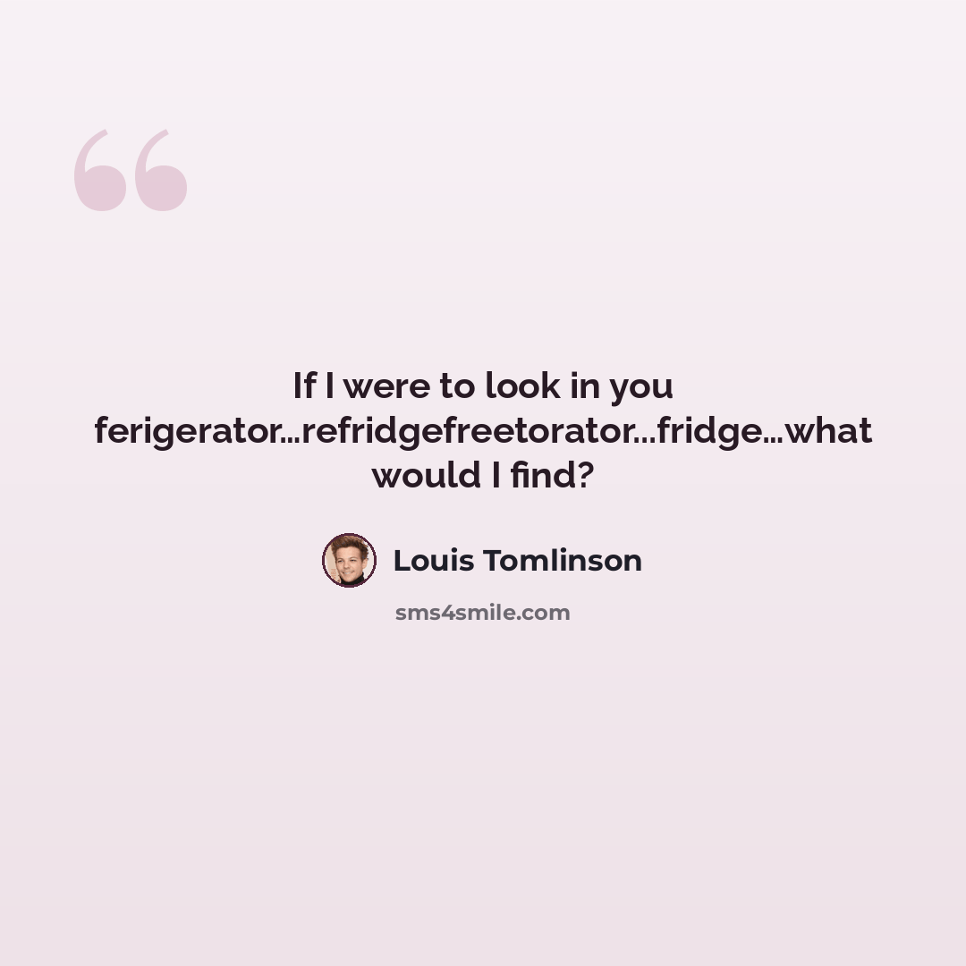 “If I were to look in you ferigerator…refridgefreetorator...fridge…what would I find?” quote by Louis Tomlinson