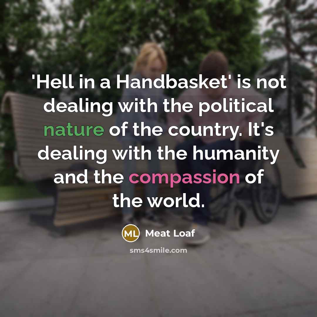 “'Hell in a Handbasket' is not dealing with the political nature of the country. It's dealing with the humanity and the compassion of the world.” quote by Meat Loaf