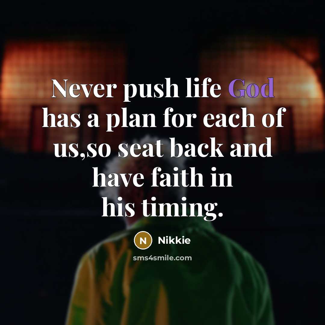“Never push life God has a plan for each of us,so seat back and have faith in his timing.” quote by Nikkie