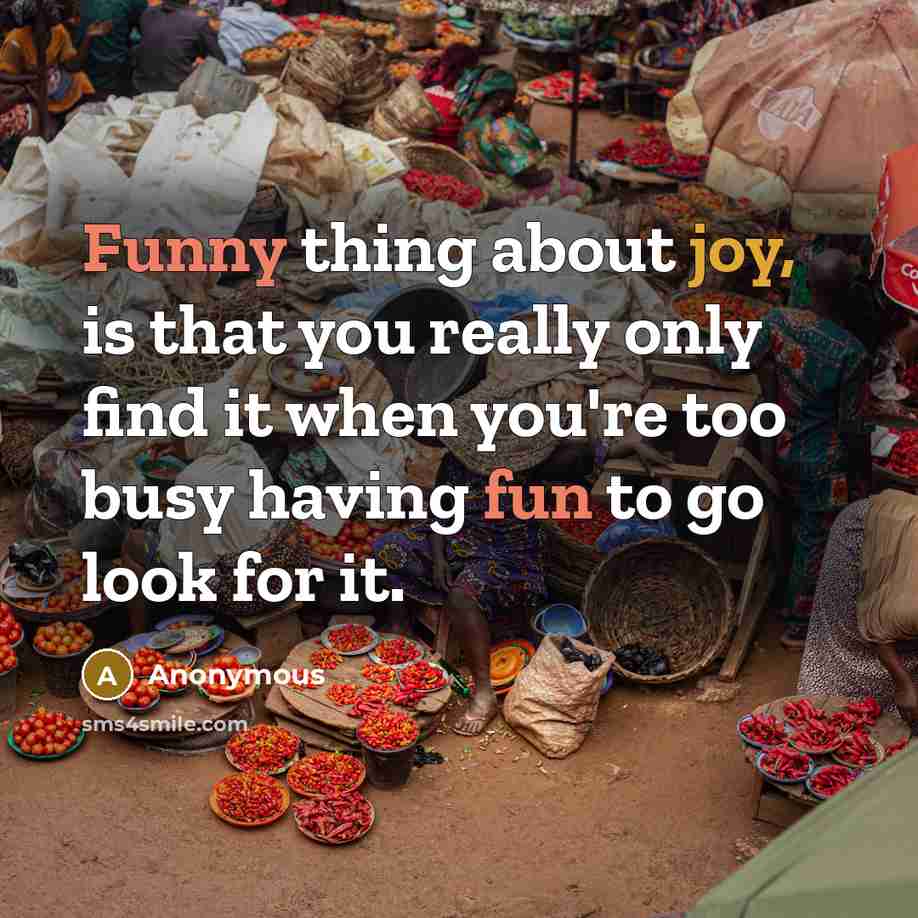 “Funny thing about joy, is that you really only find it when you're too busy having fun to go look for it.” quote by Anonymous