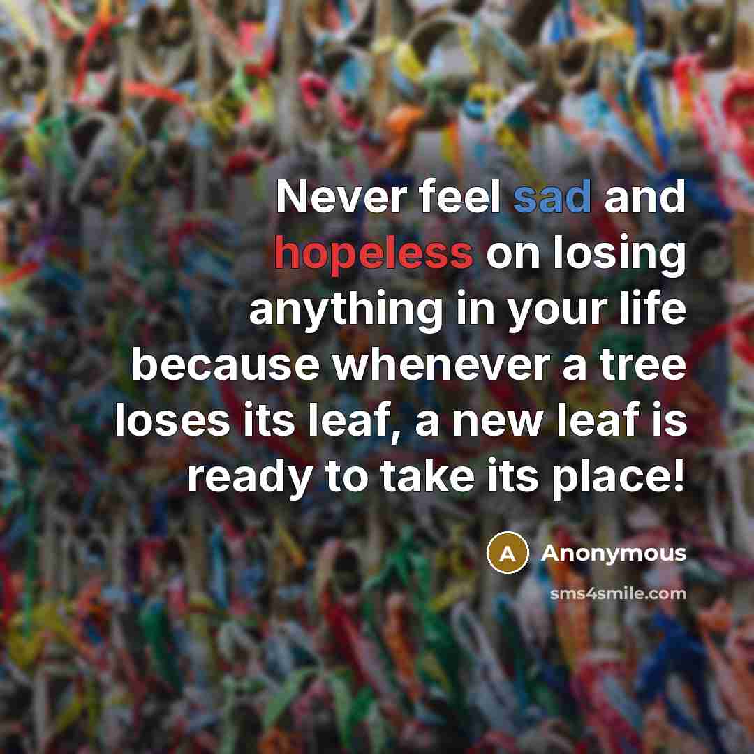 “Never feel sad and hopeless on losing anything in your life because whenever a tree loses its leaf, a new leaf is ready to take its place!” quote by Anonymous