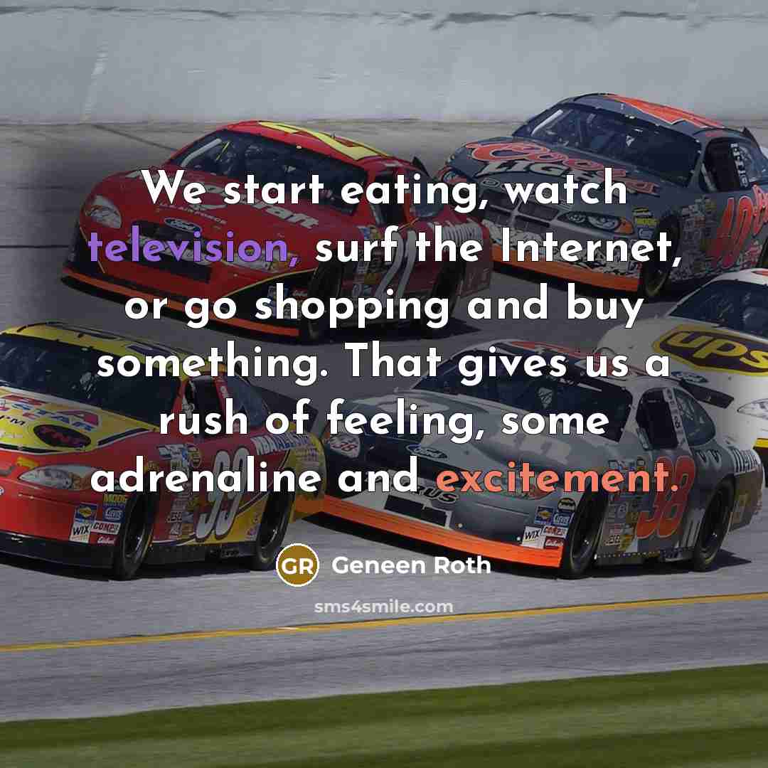 “We start eating, watch television, surf the Internet, or go shopping and buy something. That gives us a rush of feeling, some adrenaline and excitement.” quote by Geneen Roth