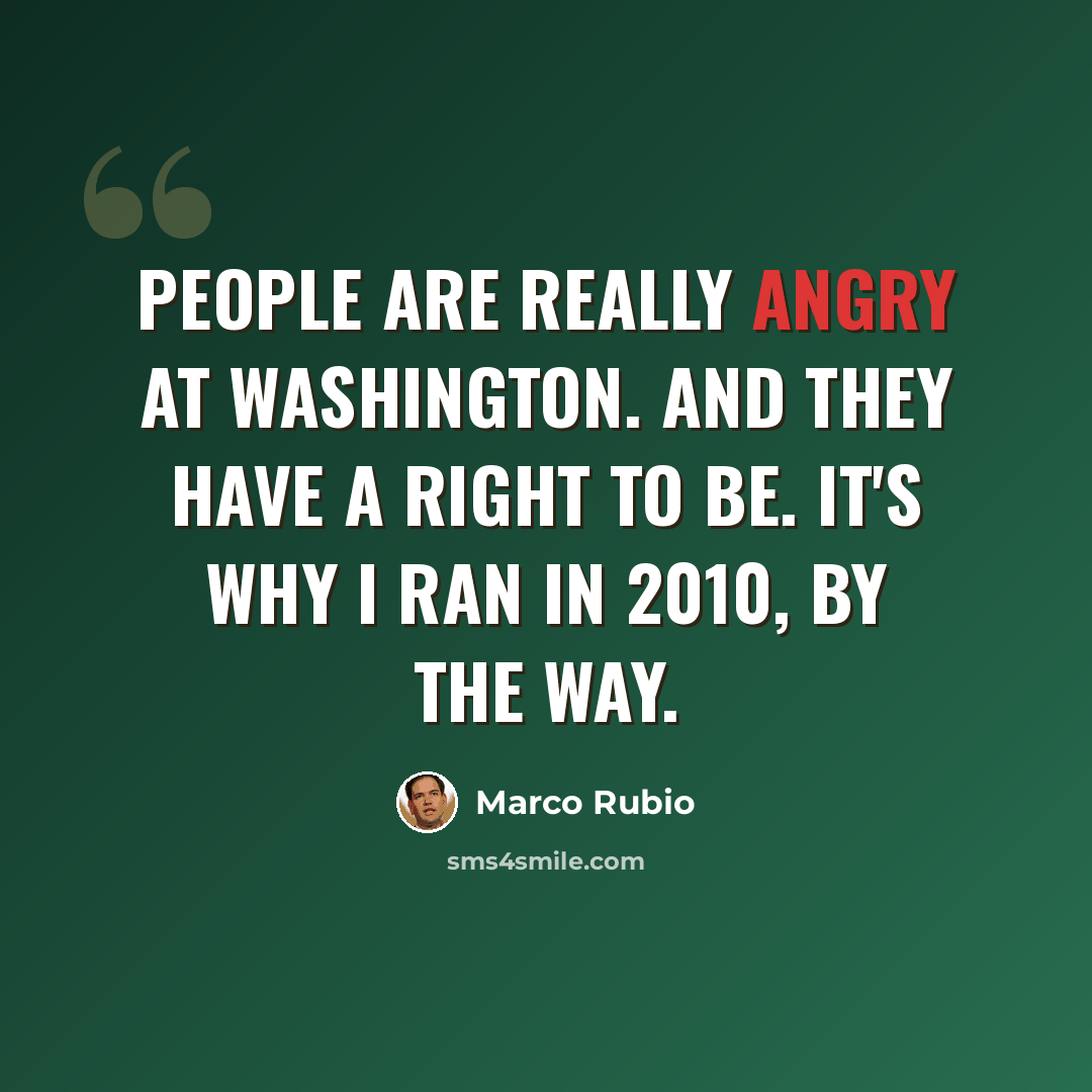 “People are really angry at Washington. And they have a right to be. It's why I ran in 2010, by the way.” quote by Marco Rubio