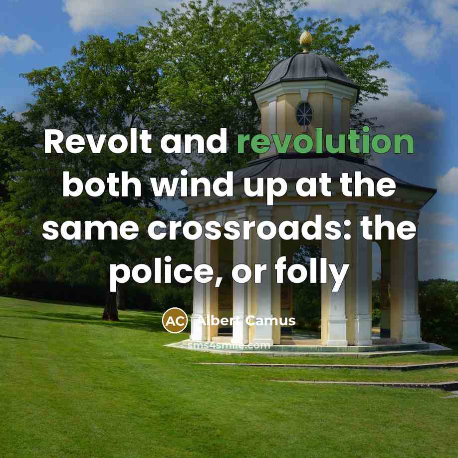 “Revolt and revolution both wind up at the same crossroads: the police, or folly” quote by Albert Camus